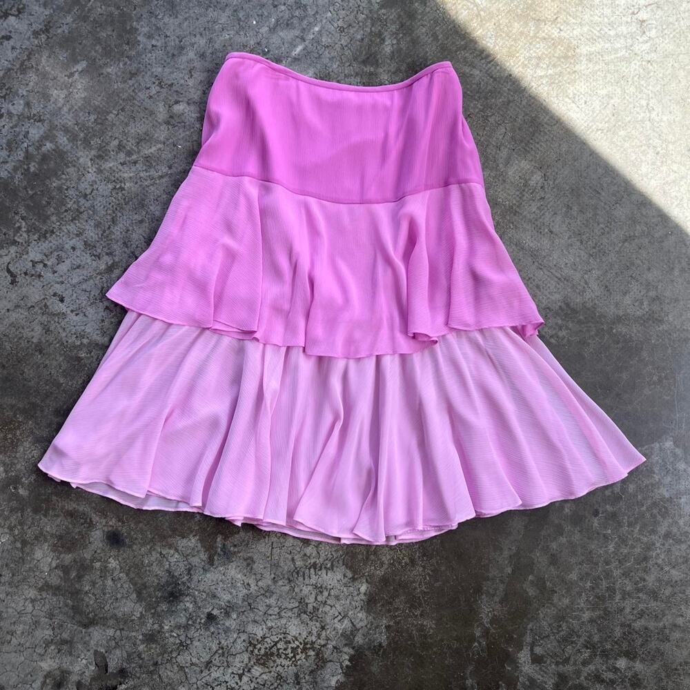 Isabella DeMarco Midi Skirt Pink Chiffon Tiered Ruffle Flowy Fairy Womens 14 NWT